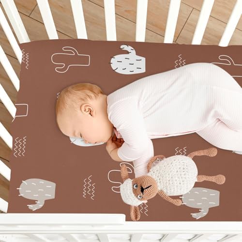 Brown Doodle Cacti Crib Sheet - Stretchy Playard Fitted Sheet for Baby