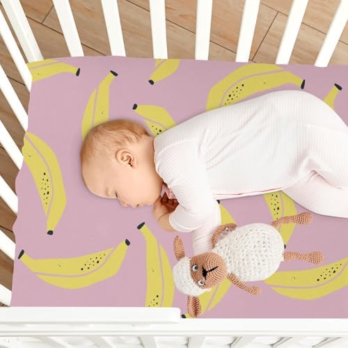 Tropical Banana Doodle Pink Fitted Crib Sheets for Baby Toddler