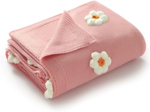 DovFanny Soft Cotton Baby Swaddle Blanket with Handmade Flowers