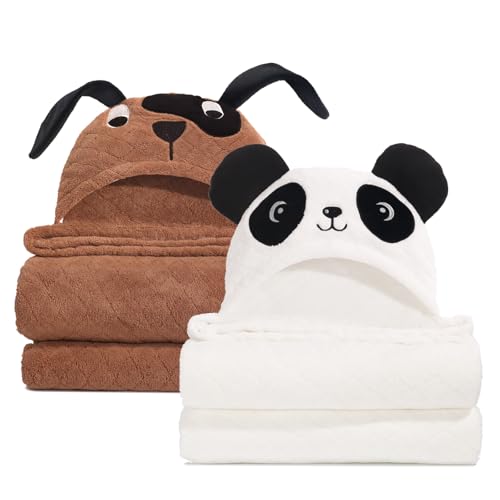 WODHOY Toddler Hooded Bath Towel 2-Pack Brown White