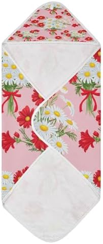 BOESI Doodle Daisy Baby Hooded Bath Towel - Soft Absorbent 30x30 Inches
