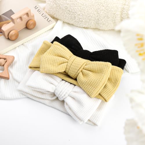 YanJie Stretchy White Headbands with Double Bows for Girls