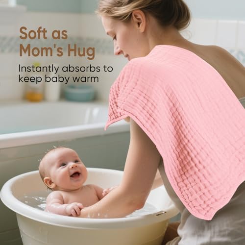 MIGIOL Muslin Hooded Baby Towel - 32x32 Inches Soft and Absorbent