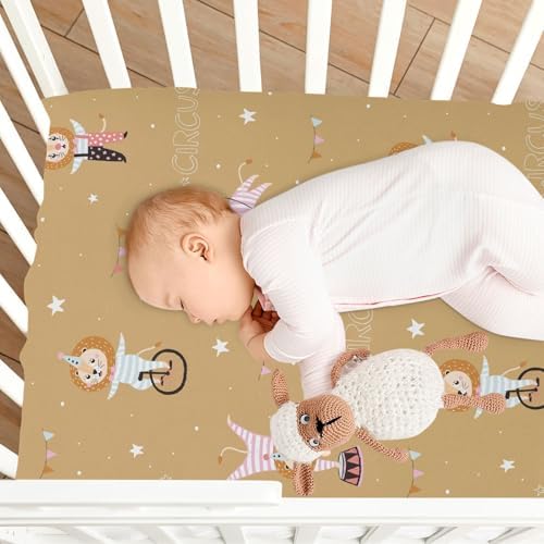 Circus Lions Stars Yellow Crib Sheets for Baby Toddler