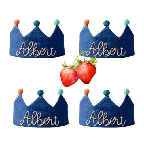 Handmade Navy Birthday Crown with Embroidered Name