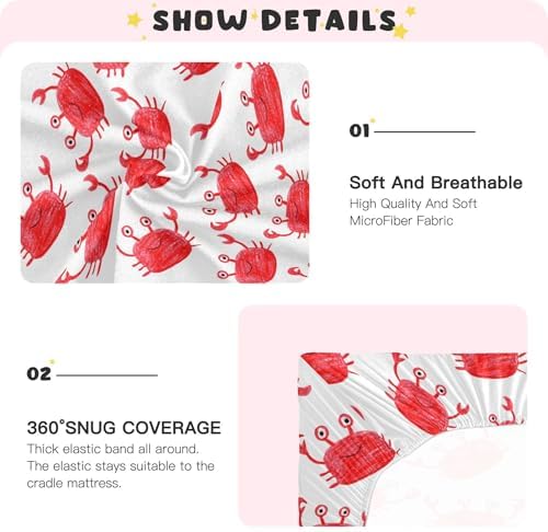 Qilmy Red Cute Crabs Crib Sheet for Babies