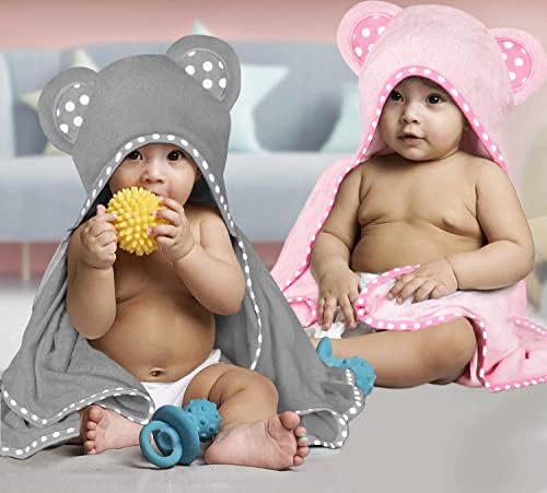 ELSVIN Set of 2 Hooded Baby Towels Pink and Grey