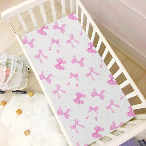 Coquette Pink Bow Fitted Crib Sheets Stretchy Playard Sheets