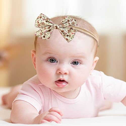 10pcs Soft Nylon Baby Bow Headbands Handmade for Newborns and Toddlers