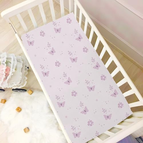 KICPOAY Boho Pink Flowers Butterfly Crib Sheet