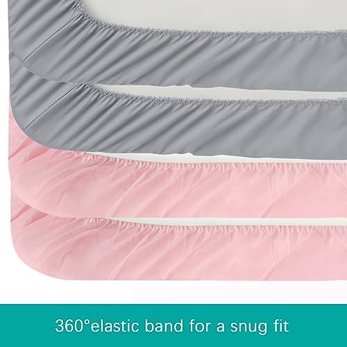 Biloban 4-Pack Mini Crib Sheets - Grey and Pink Microfiber