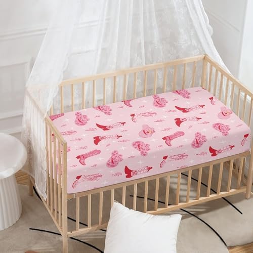 Streeyiu Pink Western Boots Baby Crib Sheets for Boys Girls