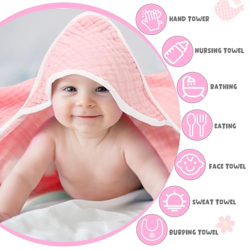 Peryiter 8 Pack Pink Series Baby Bath Towels Set