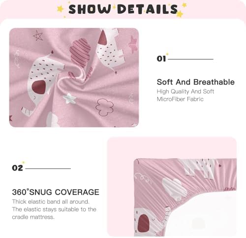 Elephant Cloud Star Pink Crib Sheets for Baby Toddler