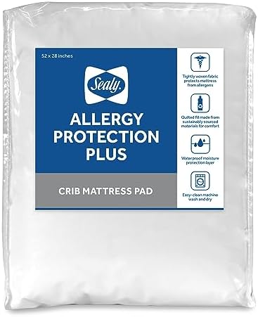 Sealy Baby Allergy Protection Plus Crib Mattress Cover 52 x 28-White