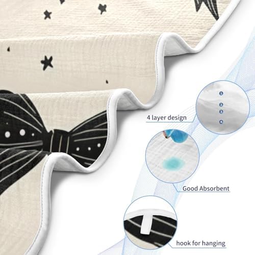 BOESI Graffiti Black Bow Baby Bath Towel 35x35 inches