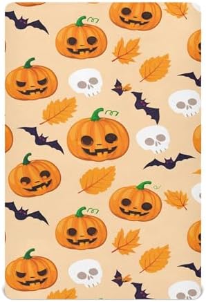 Qilmy Halloween Pumpkins Crib Sheet for Kids Soft Breathable Fitted Sheet