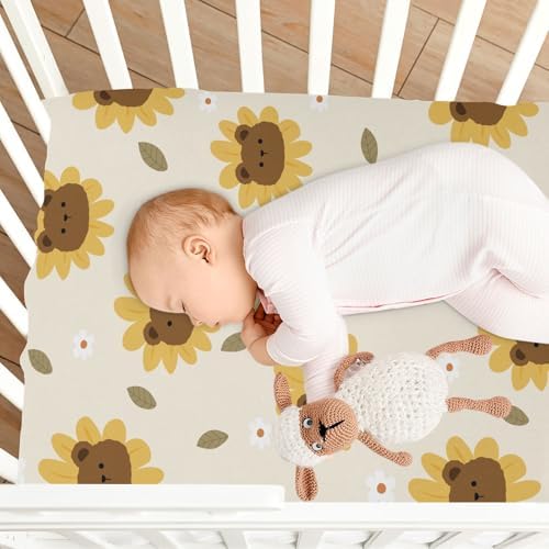 KICPOAY Sunflower Bears Crib Sheets Playard Stretchy 52x28in
