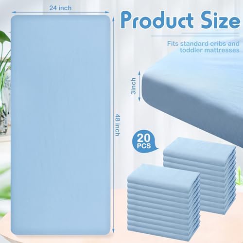 20 Pcs Blue Cotton Crib Sheets for Daycare