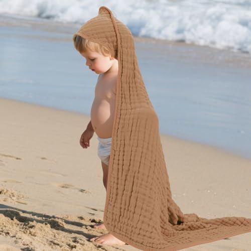 MIGIOL Muslin Hooded Baby Towel - 32x32 Inches Soft and Absorbent