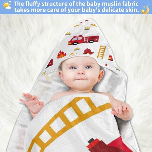 Caikeny Baby Hooded Towel Fire Truck Red 30x30 Inch