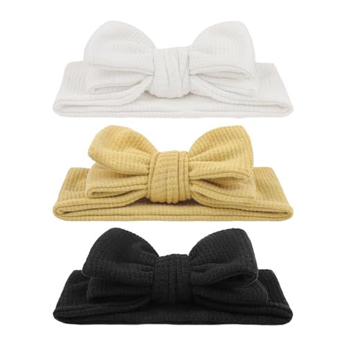 YanJie Stretchy White Headbands with Double Bows for Girls