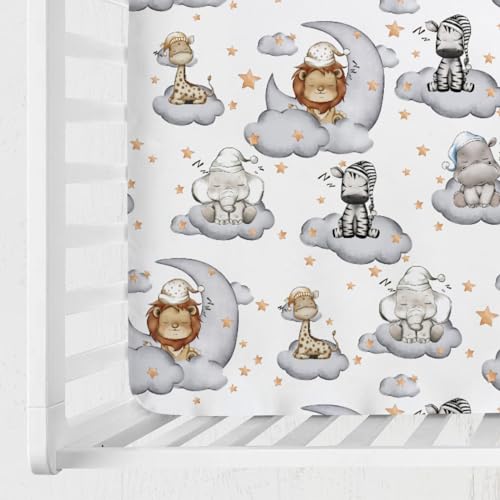 Sleeping Safari Animals Crib Sheet Set 52x28 Fitted