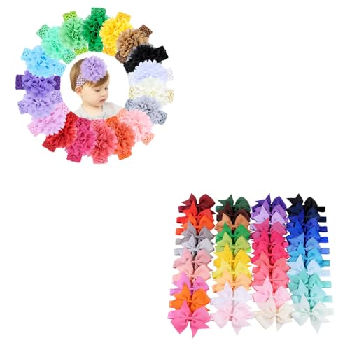 Jollybows 18pcs Baby Girls Headband Chiffon Flower and 40pcs Hair Bows Accessories