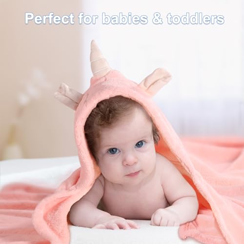 WODHOY Toddler Towels with Hood for Girls - Pink Unicorn