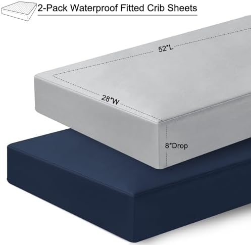 Davids Kids Waterproof Crib Sheets 2 Pack Navy Blue Highclass Grey
