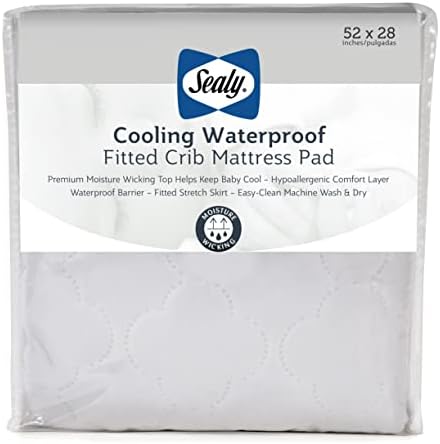 Sealy Baby Cooling Moisture Wicking Crib Mattress Protector Pad 52x28 White