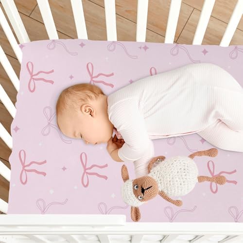 Pink Bows Star Crib Sheets for Baby Toddler