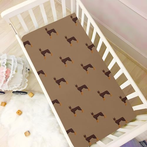 KICPOAY Doberman Cartoon Crib Sheets Stretchy Playard Sheets for Baby