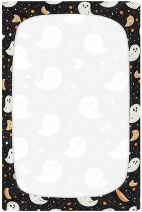 Qilmy Cartoon Ghosts and Moons Fitted Crib Sheet for Baby