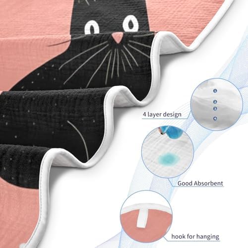 BOESI Doodle Black Cat and Flower Baby Bath Towel 35x35 Inches
