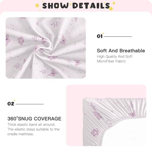 KICPOAY Boho Pink Flowers Butterfly Crib Sheet