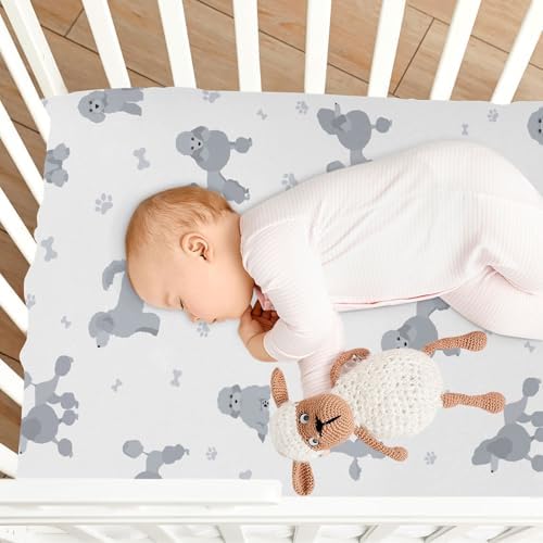 Mini Poodle Grey Fitted Crib Sheets for Baby Toddler