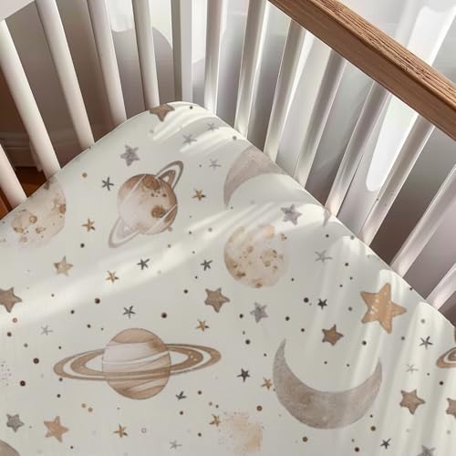 Space Moon Stars Planet Pattern Crib Sheet for Boys Girls