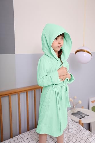TADO Muslin Organic Cotton Hooded Toddler Bathrobe for Boys Girls