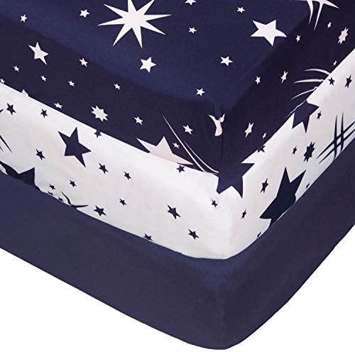 Belsden 3 Pack Crib Sheets Set White Star Navy Star