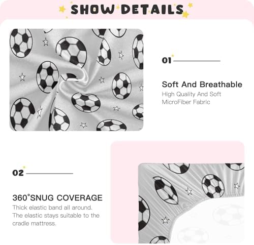 KICPOAY Soccer Balls Grey Crib Sheets Stretchy Playard Sheets for Baby Toddler
