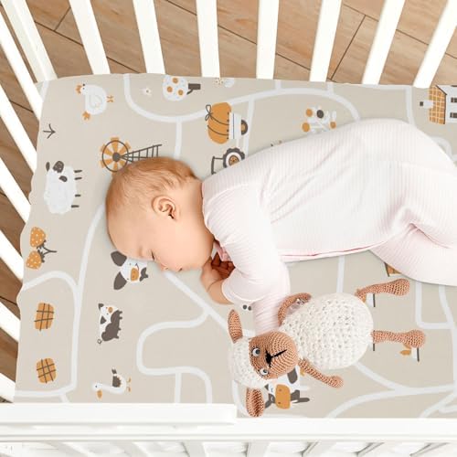KICPOAY Farm Funny Pets Beige Crib Sheets for Baby Toddler