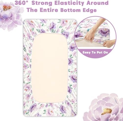 HNHUAMING Crib Sheet Fitted 52 X 28 Ultra Soft Breathable Purple Floral