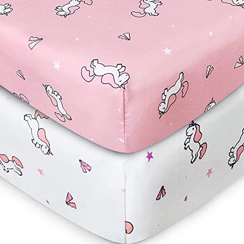 SPRINGSPIRIT Girl Crib Sheets 2-Pack Soft Breathable