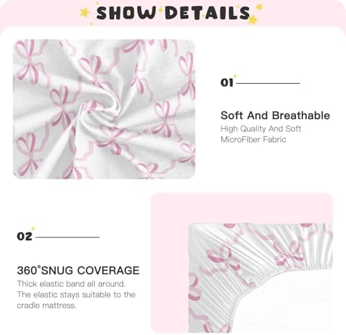 Coquette Pink Crib Sheets with Stretchy Bow Design