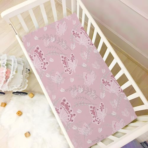Butterflys Light Pink Fitted Crib Sheets for Baby