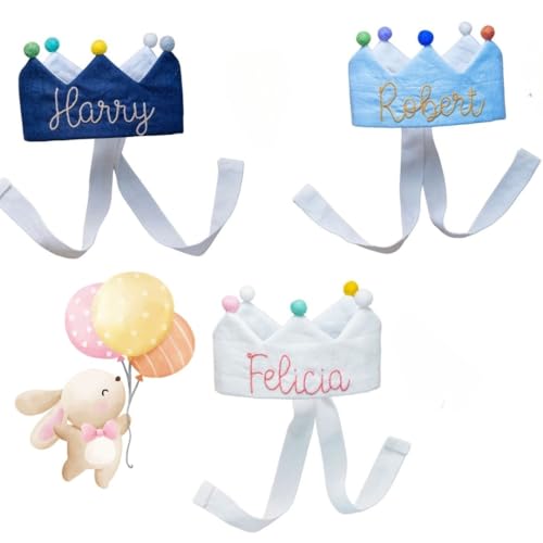 Handmade Navy Birthday Crown with Embroidered Name