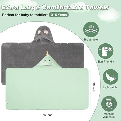 PINNORY Hooded Baby Towels 2 Pack Extra Large 28x55