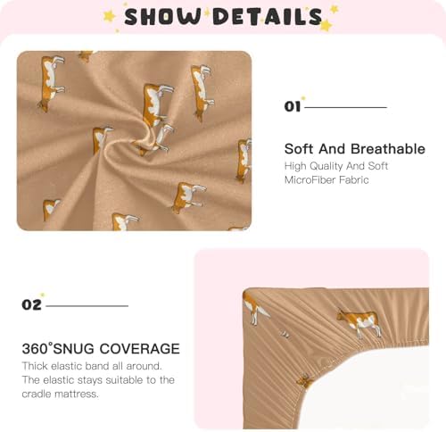 Cow Cartoon Brown Fitted Crib Sheets for Baby Toddler