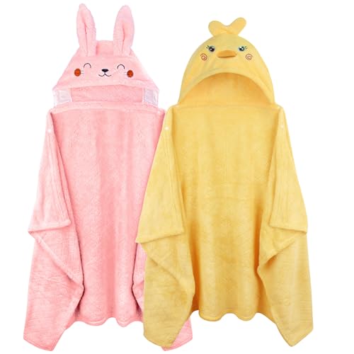 FUBANRAY Toddler Bath Towel 2-Pack Hooded with Cute Animal Design